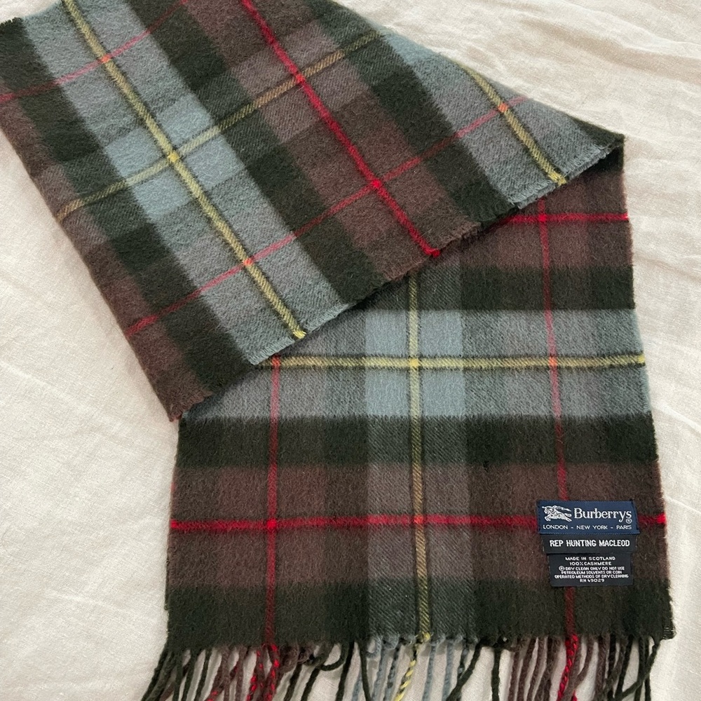Burberry Men's Plaid Scarf - Gray, Red, and Yellow